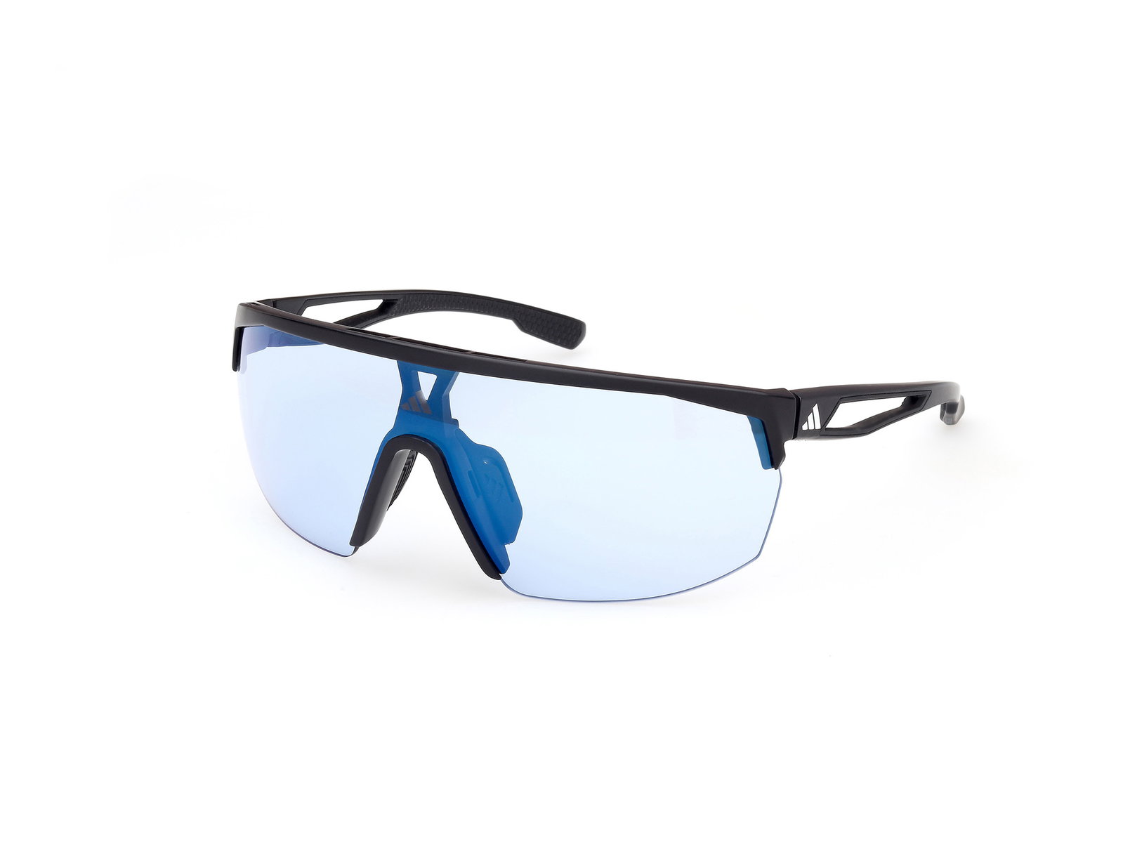 Das Bild zeigt die Adidas Sport Sonnenbrille SP0099 02X leicht seitlich.